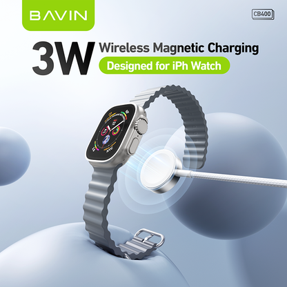 BAVIN U-CB400 3W Magnetic Wireless Charger w/ Smart Chip & Type-C Cable Compatible for iPh Watch Series 1–10/SE/Ultra