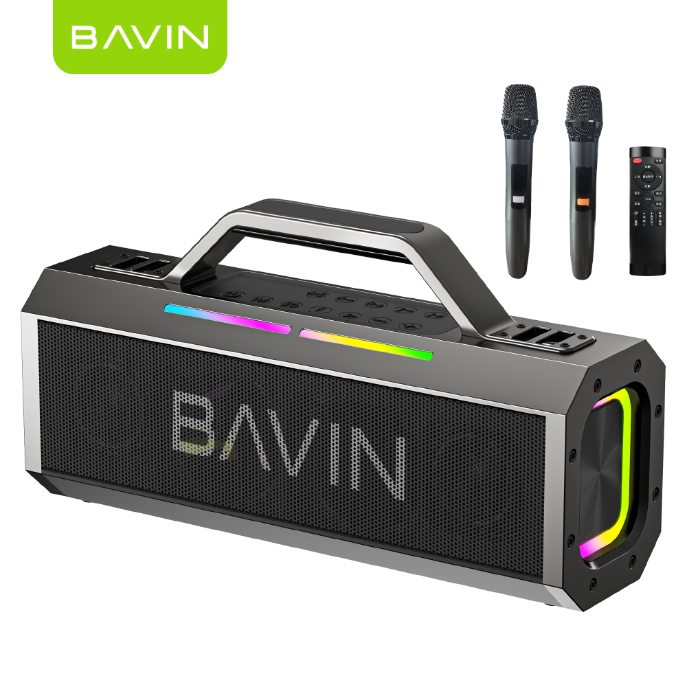 BAVIN DV-BM26 Outdoor Bluetooth Speaker Splash Proof Durable w/ Wireless Microphones Remote Control Black