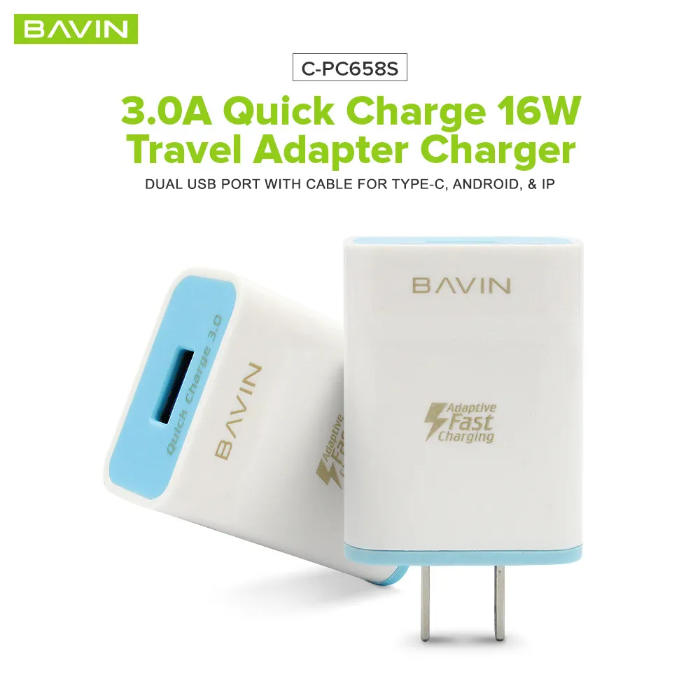 BAVIN PC658 Qc3.0 Quick Charging Charger W/ Charging Cable for iPhone / Micro / Type-C