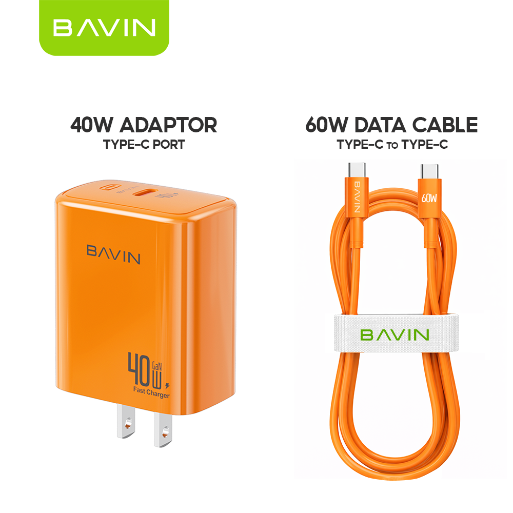 BAVIN PC2092 40W PD GaN Fast Charging Adapter USB-C Wall Charger for Laptop, iPhone 5-17 &Type-C Devices