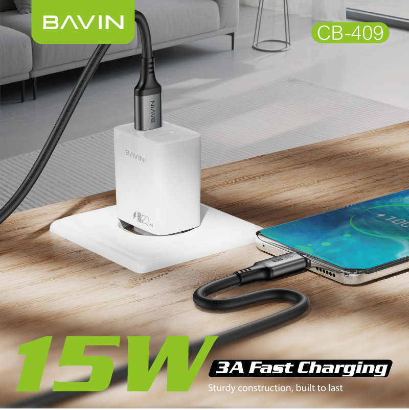 BAVIN CB409 3A 15W Fast Charging 2m Nylon Braided Type-C Data Cable w/ 10Gbps High-Speed Transfer