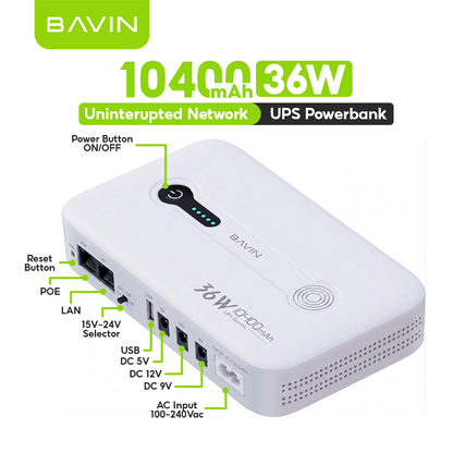 BAVIN PC1236 18W 8800mAh / 36W 10400mAh Mini DC UPS Battery Backup Powerbank for WiFi Router , CCTV