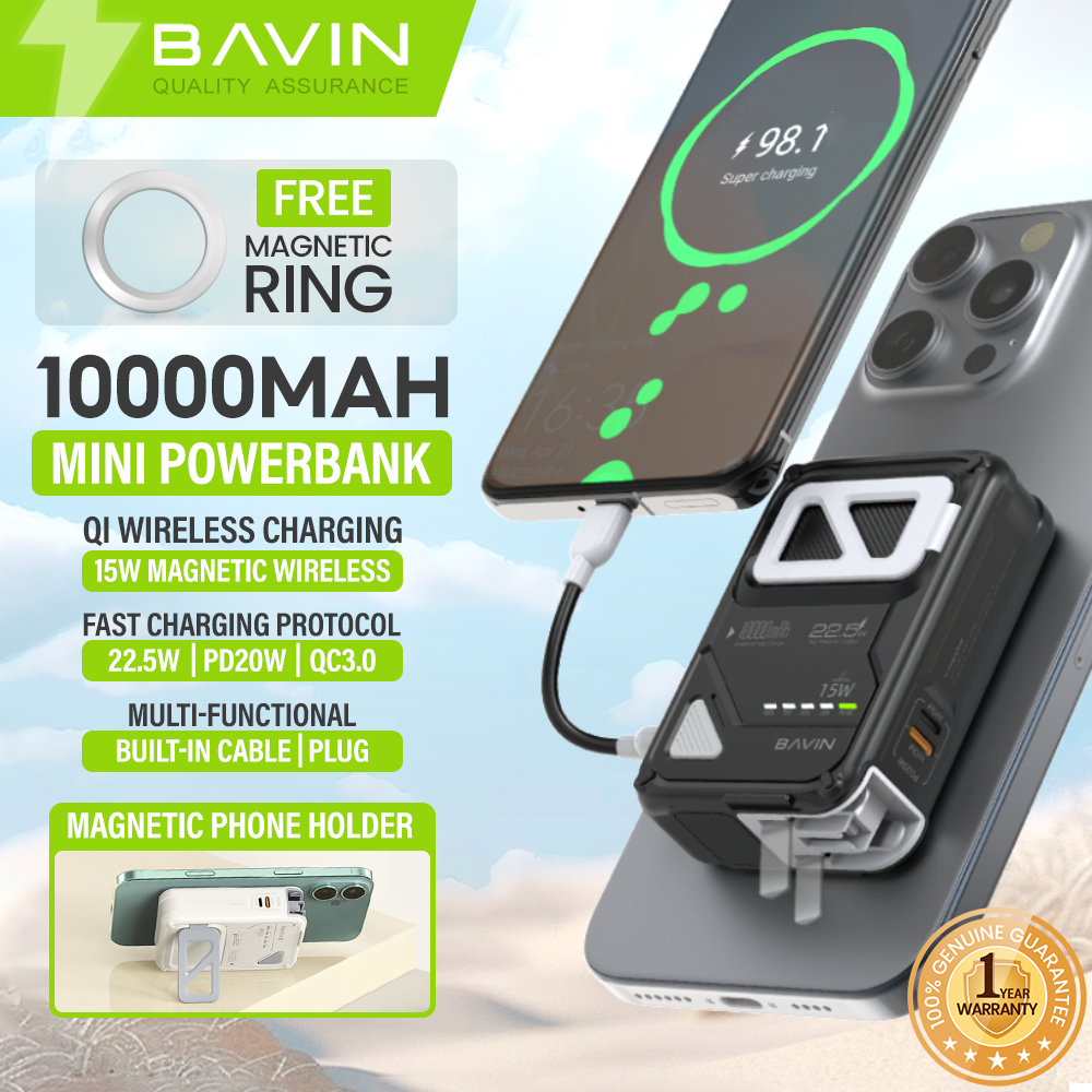 BAVIN Y-PC1123 10000mAh Magnetic Powerbank w/ Phone Holder & AC Plug