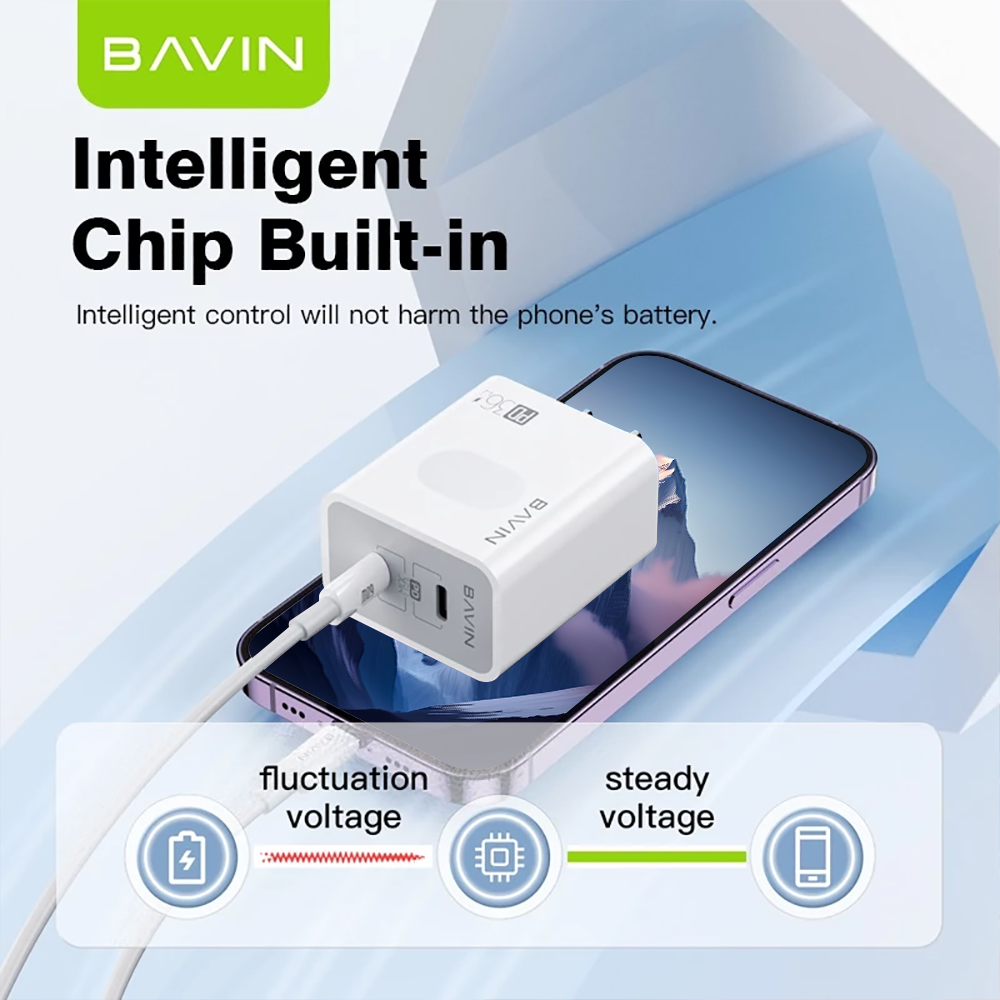 BAVIN PC859 36W Super Fast Charging Dual Port PD + QC3.0 w/ 1 Meter Data Cable Widely for Laptop Supports / iPhone 17