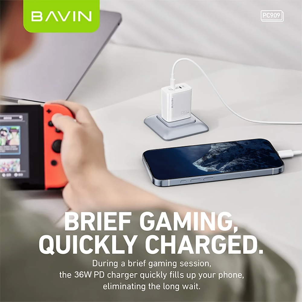 BAVIN PC908 / PC909 36W Dual Port Fast Charging Adaptor USB-C Port + USB Port QC 3.0 for Laptop Supports & iPhone 17