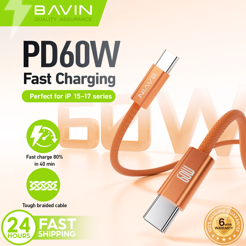 BAVIN CB413 PD 60W Type-C Fast Charging 1m Braided Cable w/ High-Speed Data Transfer for iPhone 15-17 & Android Devices