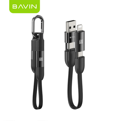 BAVIN CB428 4-in-1 Mini 60W PD Fast Charging Data Cable Keyring Multi-function for iPhone &Android Devices