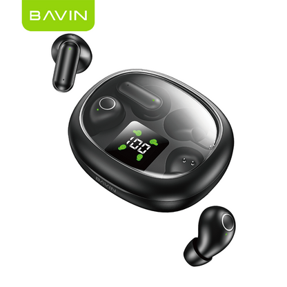 BAVIN BA110 2-in-1 TWS Hi-Res Audio Wireless Bluetooth Semi-in-ear + In-ear Earbuds | Smart LED Display