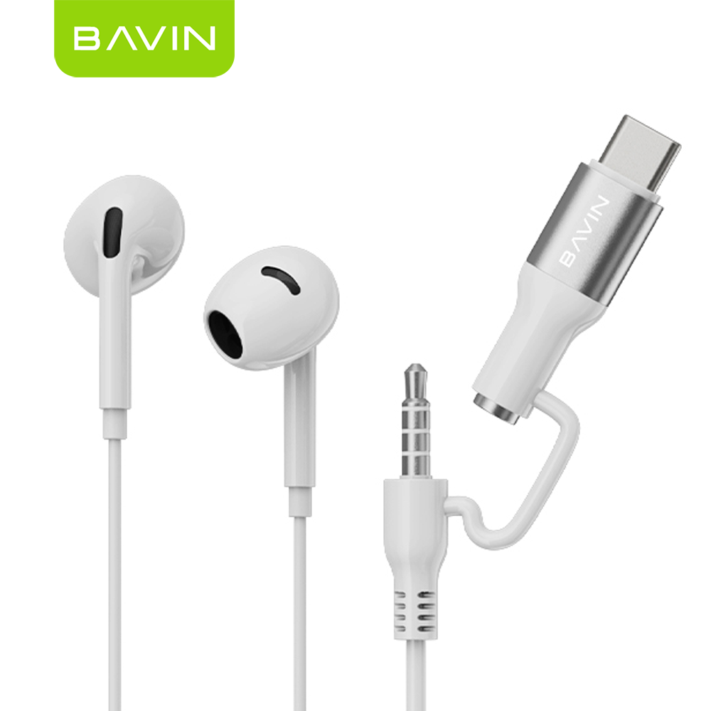 BAVIN HX882 2-in-1 Wired In-Ear Earphones w/ 3.5mm + Type-C Dual Connectors, Hi-Res Audio w/ Volume Control & Microphone