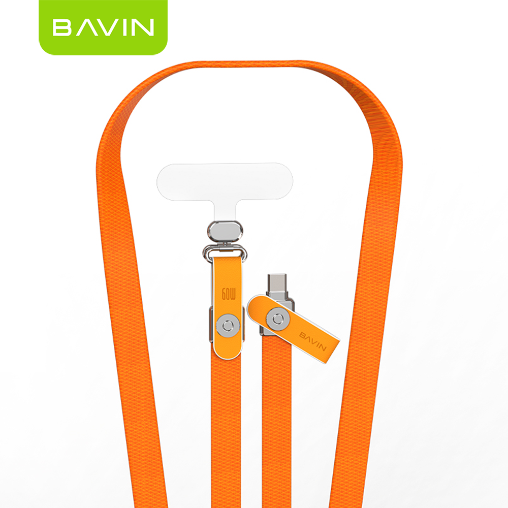 BAVIN CB425 2in1 60W Fast Charging Phone Strap Lanyard + Flat Type-C Data Cable 1.2m for iPhone 17, Android