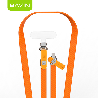 BAVIN CB425 2in1 60W Fast Charging Phone Strap Lanyard + Flat Type-C Data Cable 1.2m for iPhone 17, Android
