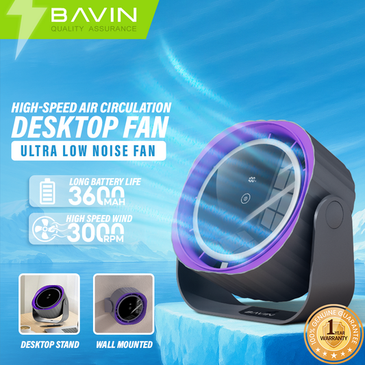 BAVIN BF-005 3600mAh Portable High-Speed Power Cooling Desktop Fan Rechargeable w/ 120 Gears