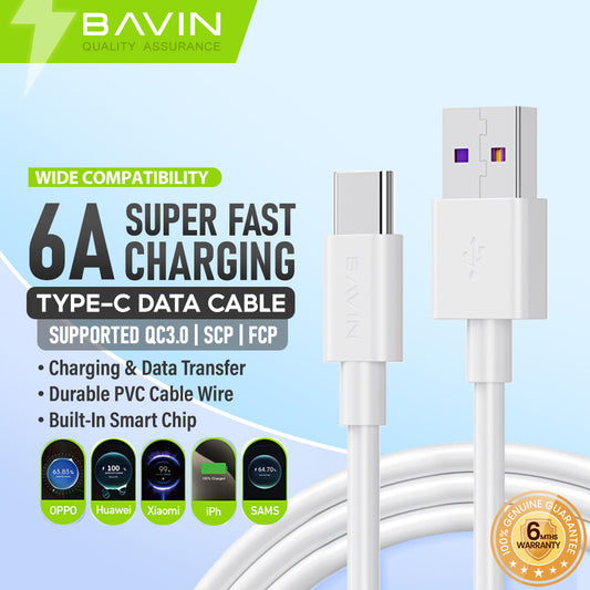 BAVIN U-CB393-C 6A Super Fast Charging High-Speed Data Transfer USB to Type-C Cable for Smartphones