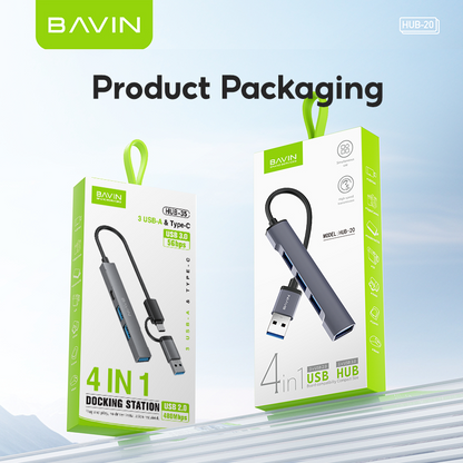 BAVIN H20 4in1 Universal USB-A / USB C Docking Station Hub USB 3.0 / Type-C Ports Adapter for Laptop, PC