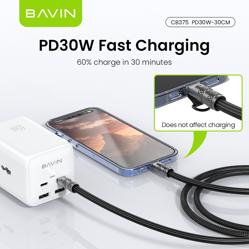 BAVIN CB375 30W PD Fast Charging Cable For Crossbody & Wrist Phone Lanyard 1.2M Cord Strap