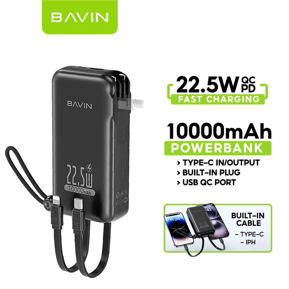BAVIN Y-PC032 Pro / Y-PC1103 2-in-1 Charger & Powerbank 10000/20000mAh 22.5W Fast Charging w/ Dual Cables & Foldable AC Plug