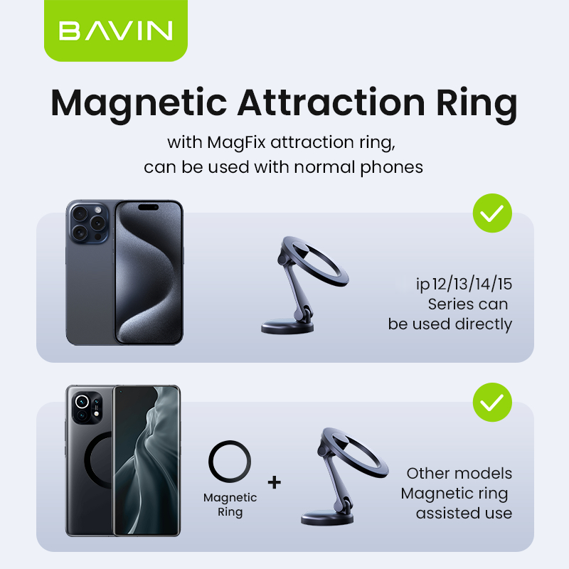 BAVIN PS65 Zinc Alloy Folding Magnetic Holder 360° Rotation for iPhone 12-17 Series / Android Devices