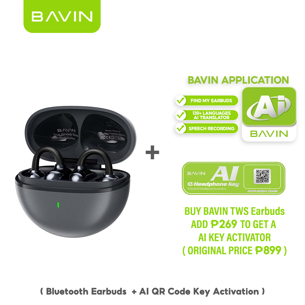 BAVIN HB-BA-89 TWS Ear Clip Bluetooth Earbuds w/ Silicone Clip, Long Battery, AI Voice Assistant & Translation