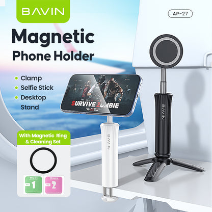 BAVIN P27 Magnetic Phone Holder Stand w/ Adjustable Bracket w/ Selfie Stick for Live , Video Calls & Mobile Phones