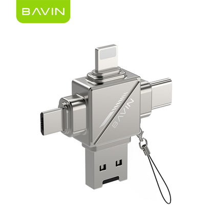 BAVIN U-O-87 4-in-1 Type-C / iPhone / Micro / USB 2.0 OTG Adapter & Card Reader TF/Micro SD Compatible iPhone 17 Series, 480Mbps