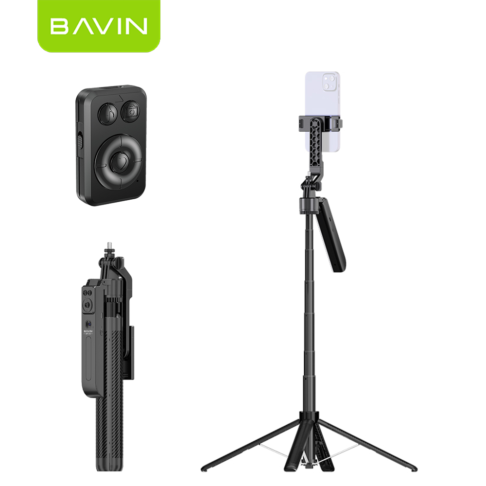 BAVIN D-Z-P24 AI Tripod Stand 360° Auto Face & Motion Detection w/ Wireless BT Remote Adjustable 32-180cm for Phone / Camera