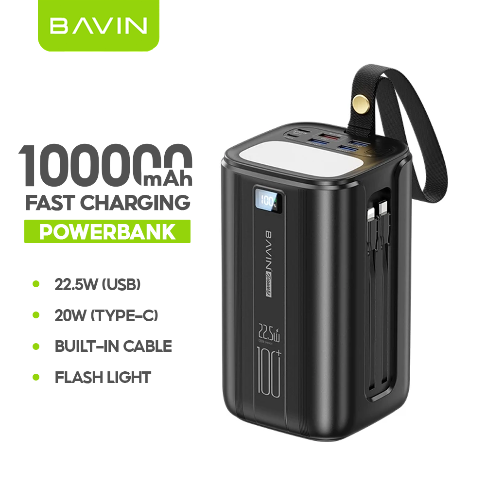 BAVIN PC1057S 80000mAh /PC1138S 100000mAh Heavy Duty Powerbank 22.5W Fast Charging w/ Built-in Cable