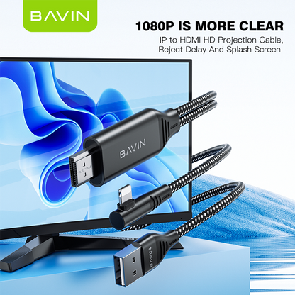 BAVIN HD11 2in1 1080P iPhone to HDMI Rechargeable Cable Adapter 4K 60Hz & 2K 144Hz Support for Phone to TV/Monitor/Projector