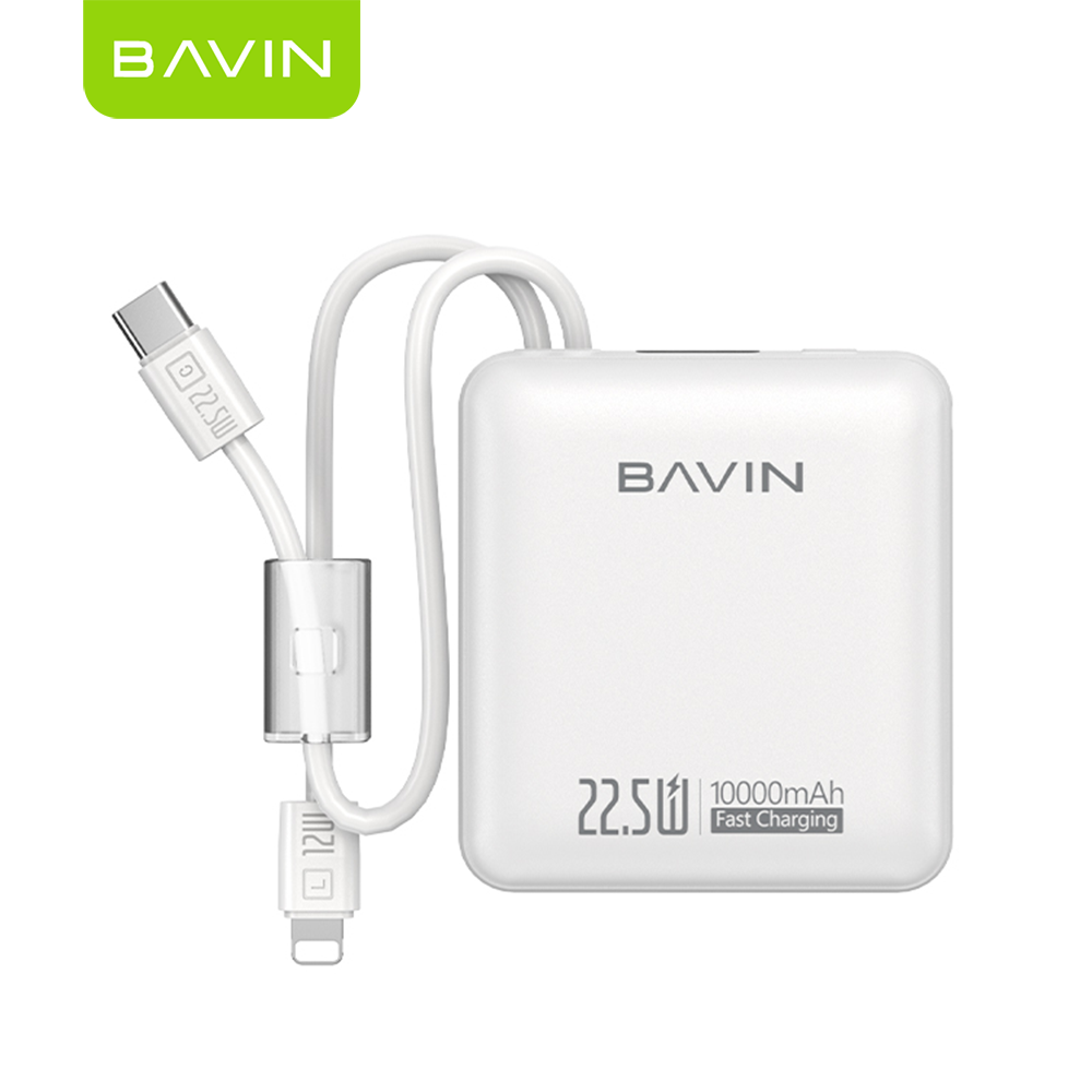 BAVIN PC1137 10000mAh Mini Powerbank 22.5W Fast Charging w/ Built-in Cables Compatible for Android & iPhone 6-17 Series