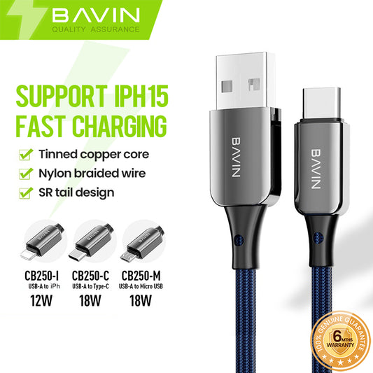 BAVIN U-CB250-M BK 18W Fast Charging Cable Nylon Braided Suitable for USB to Micro