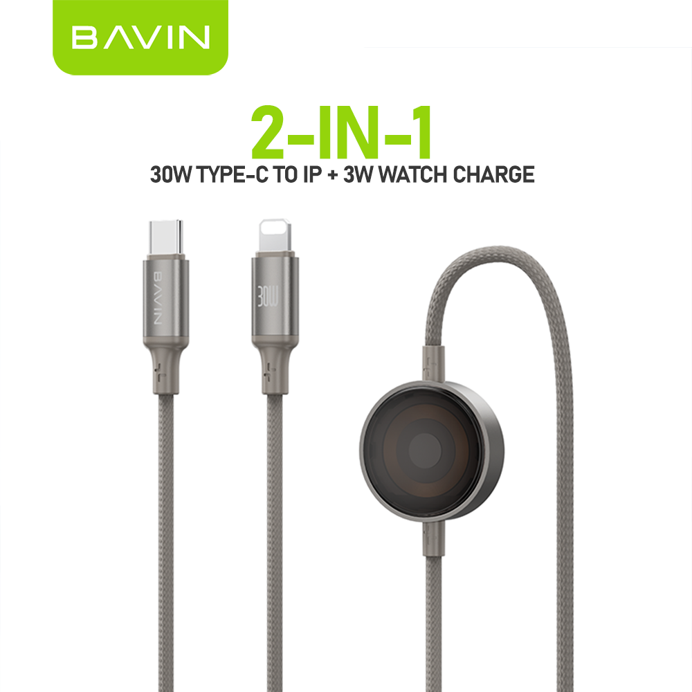 BAVIN CB405 60W 2-in-1 Magnetic Charging Cable Fast Charge & 1m Data Cable w/ 3W Smartwatch Magnetic Charger
