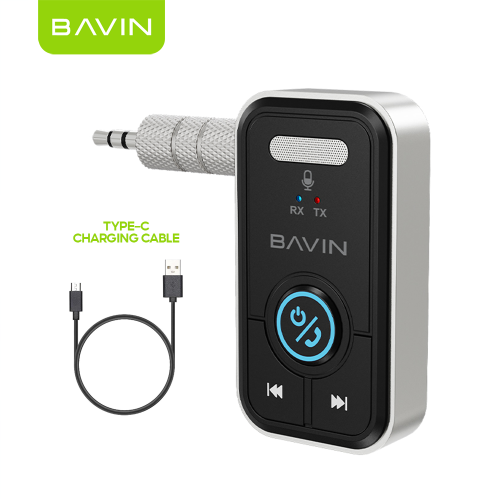 BAVIN AUX69 Hi-Fi Bluetooth 5.3 Wireless Audio Receiver Adapter w/ Built in Mic & 3.5mm AUX Jack for Car & Home Audio