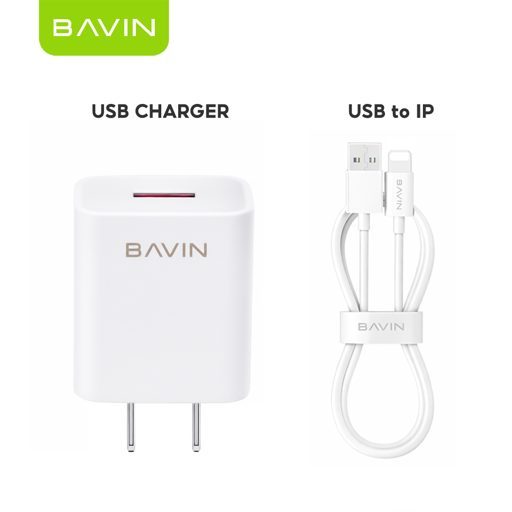 BAVIN PC658Y 3.0A Quick Charging Charger w/ 1 Meter Charging Cable for Micro / iPhone /Type-C