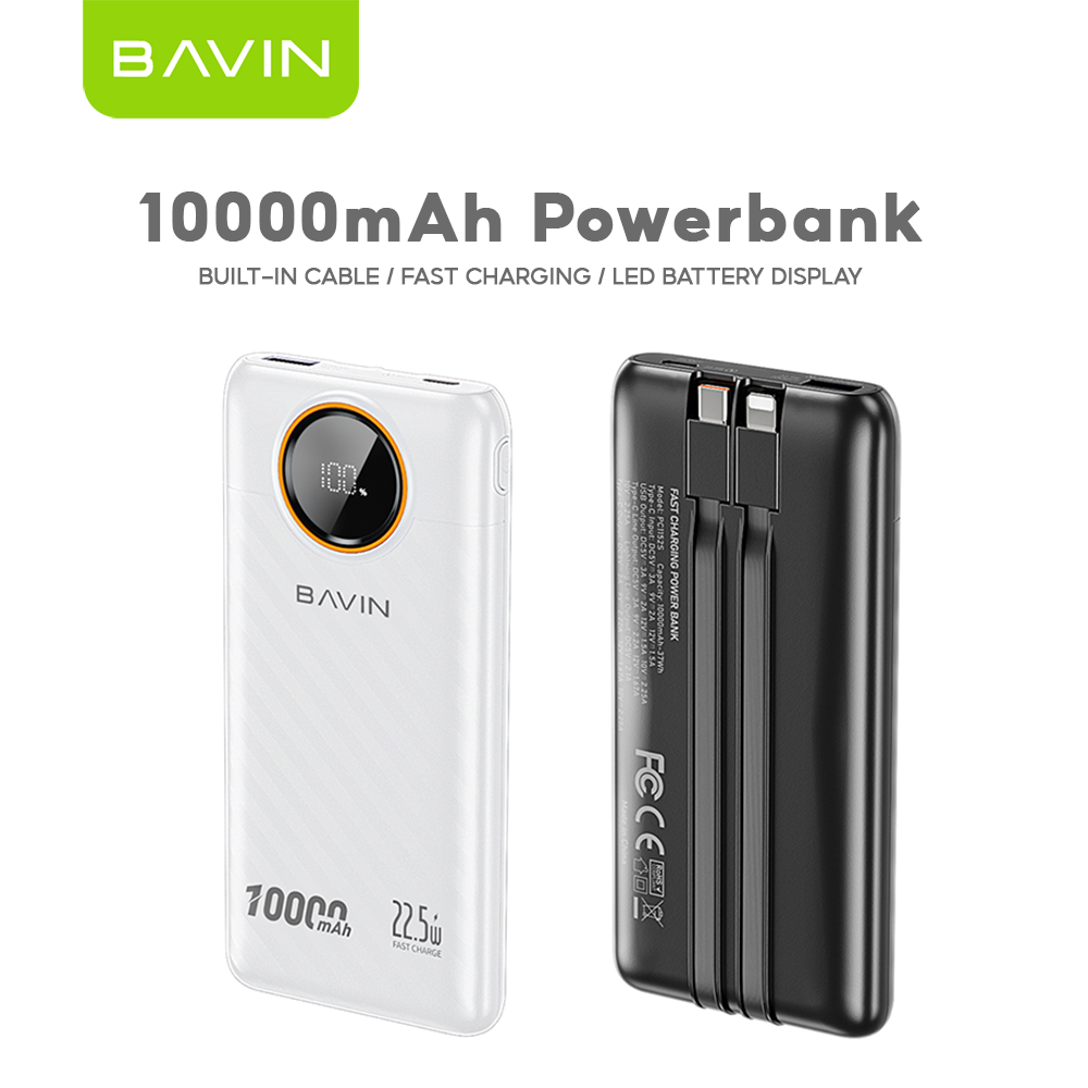 BAVIN Y-PC1152 10000mAh Fast Charging Powerbank 22.5W w/ LED Display & Built-in Dual Cables Type-C / iPh