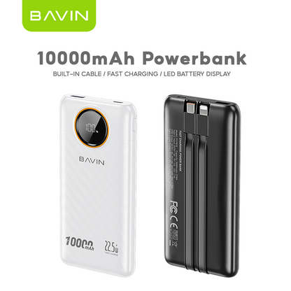 BAVIN Y-PC1152 10000mAh Fast Charging Powerbank 22.5W w/ LED Display & Built-in Dual Cables Type-C / iPh
