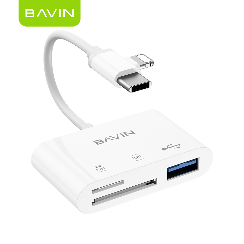 BAVIN O114 3-in-1 Memory Card Reader OTG Adapter iPhone & Type-C to USB,SD,TF Card Slot for Phone,Laptop