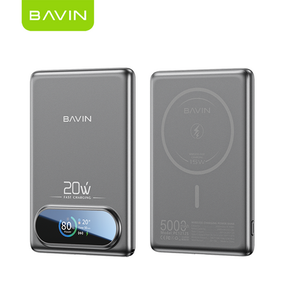 BAVIN PC1212 5000mAh 15W Fast Charging Magnetic Powerbank w/Smart TFT Display+Ultra Thin for iPhone 15-17