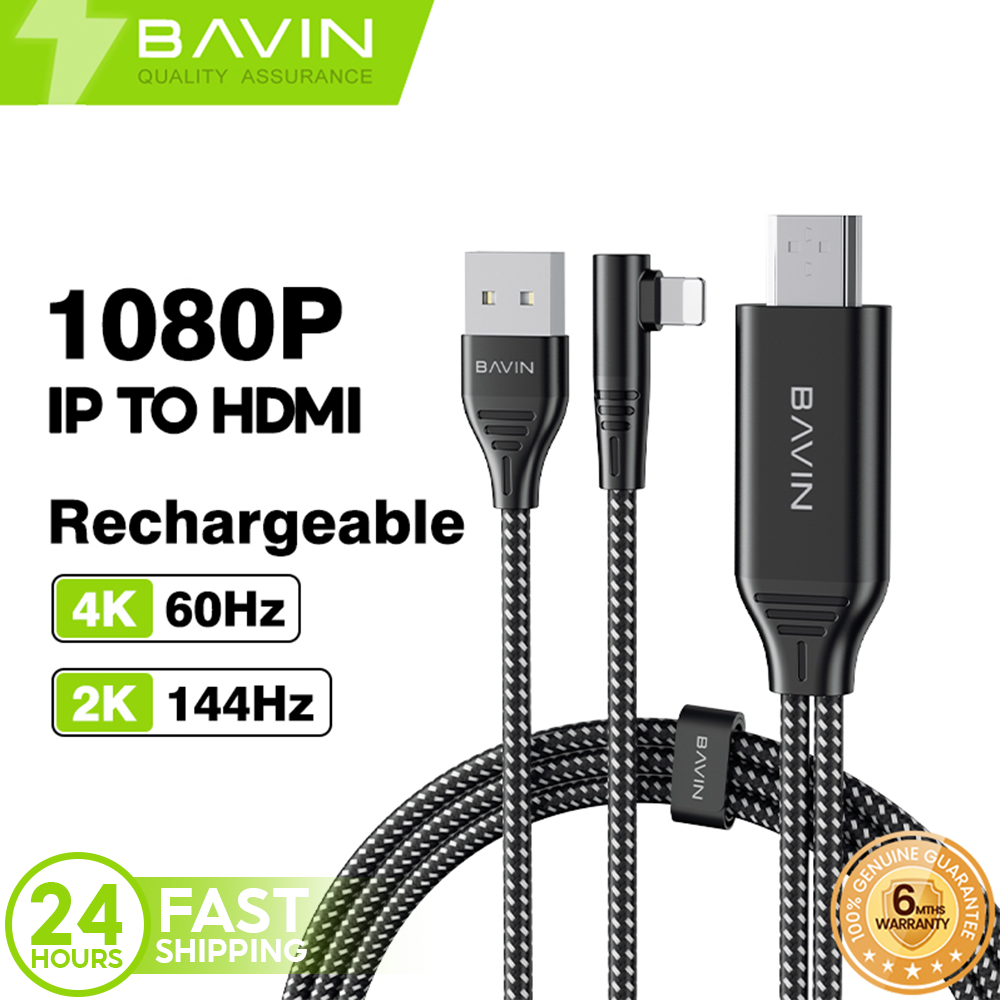BAVIN HD11 2in1 1080P iPhone to HDMI Rechargeable Cable Adapter 4K 60Hz & 2K 144Hz Support for Phone to TV/Monitor/Projector