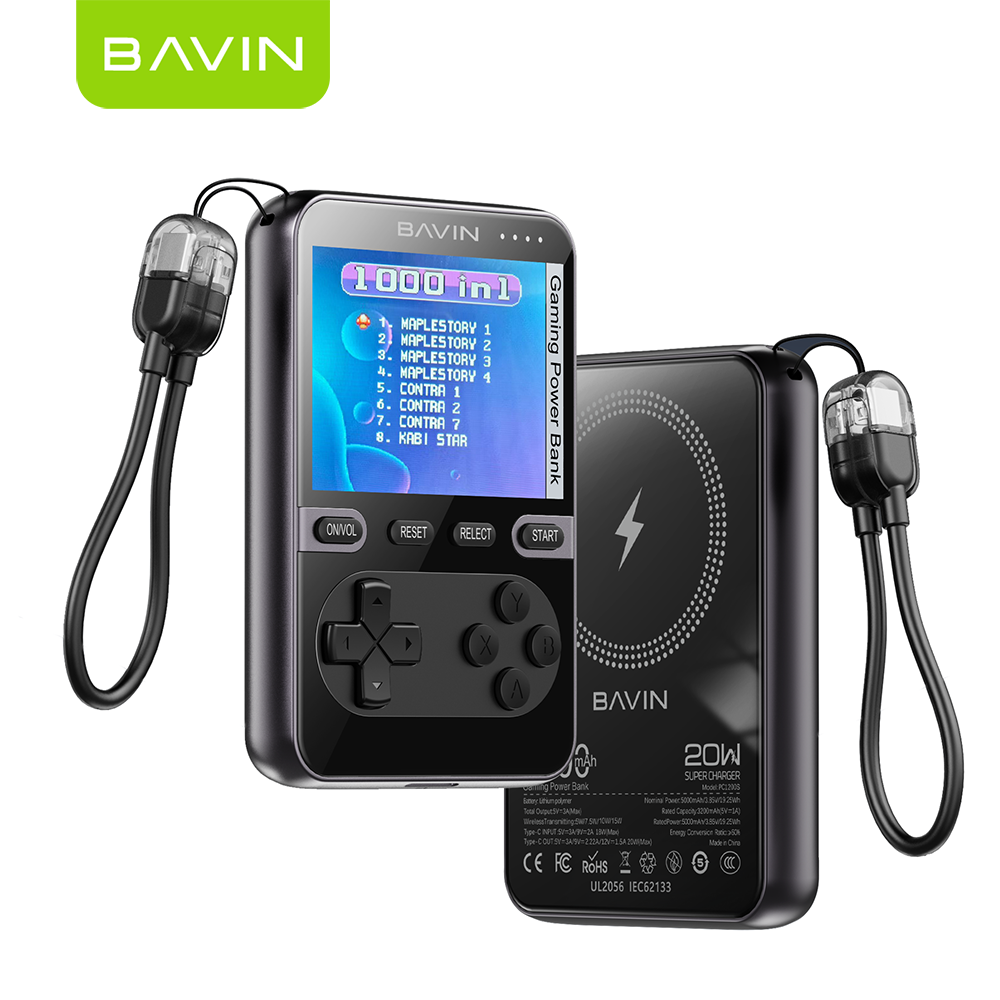 BAVIN Y-PC1200 5000mAh Mini Portable Retro Game Console Powerbank Magnetic Wireless w/ Dual Type-C Cable + Memory Card