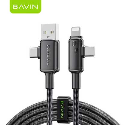 BAVIN CB300 4 in 1 PD 12W + Type-C 18W Fast Charging Data Cable Nylon Braid Data Transfer for Phones