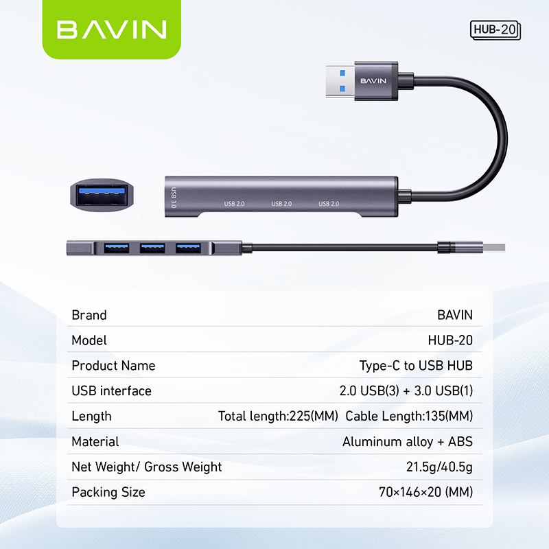BAVIN U-H2-20 4-in-1 Multifunctional USB HUB Docking Station