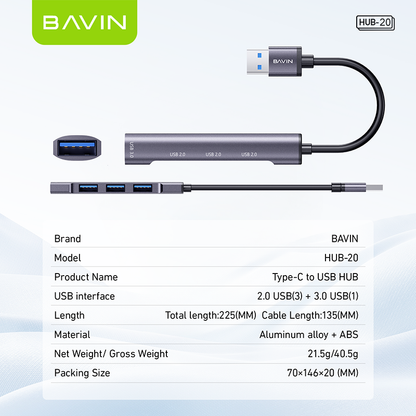 BAVIN U-H2-20 4-in-1 Multifunctional USB HUB Docking Station