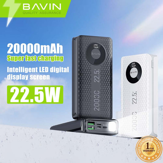BAVIN Y-PC065 20,000mAh Powerbank w/ 22.5W Fast Charging Dual/ Ports/ Flashlight & LED Indicator