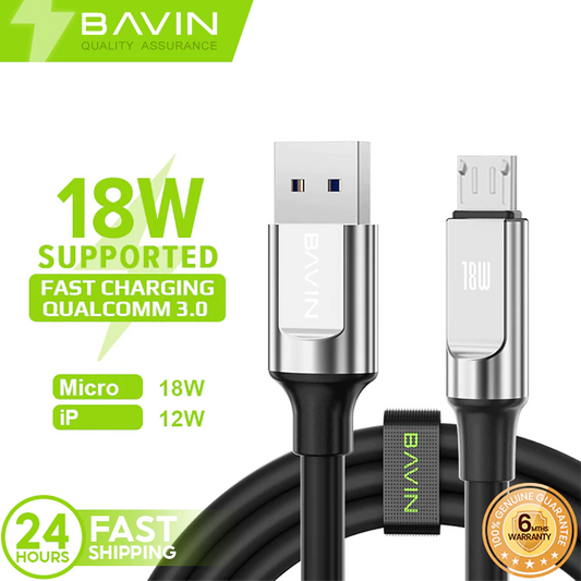 BAVIN CB288 18W PD Fast Charging Soft Silicone Thick Wire Data Cable Compatible for Smartphones