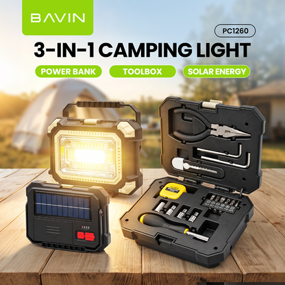 BAVIN PC1260 Solar Mini Portable Emergency Tool box w/4000mAh Powerbank+Work Light for Home, Camping