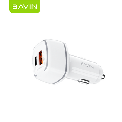 BAVIN PC876 38W Fast Charging PD QC 3.0 Dual Port Car Charger USB-C + USB-A For iPhone 17 series / Android