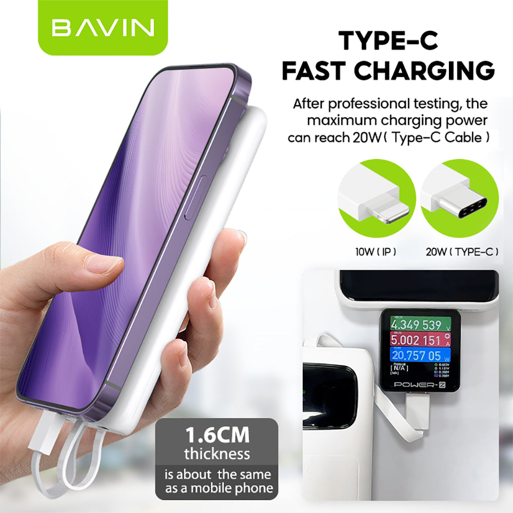 BAVIN PC008 10000mAh / PC007 20000mAh 22.5W Fast Charging Powerbank w/ Built-in Cable & LED Display