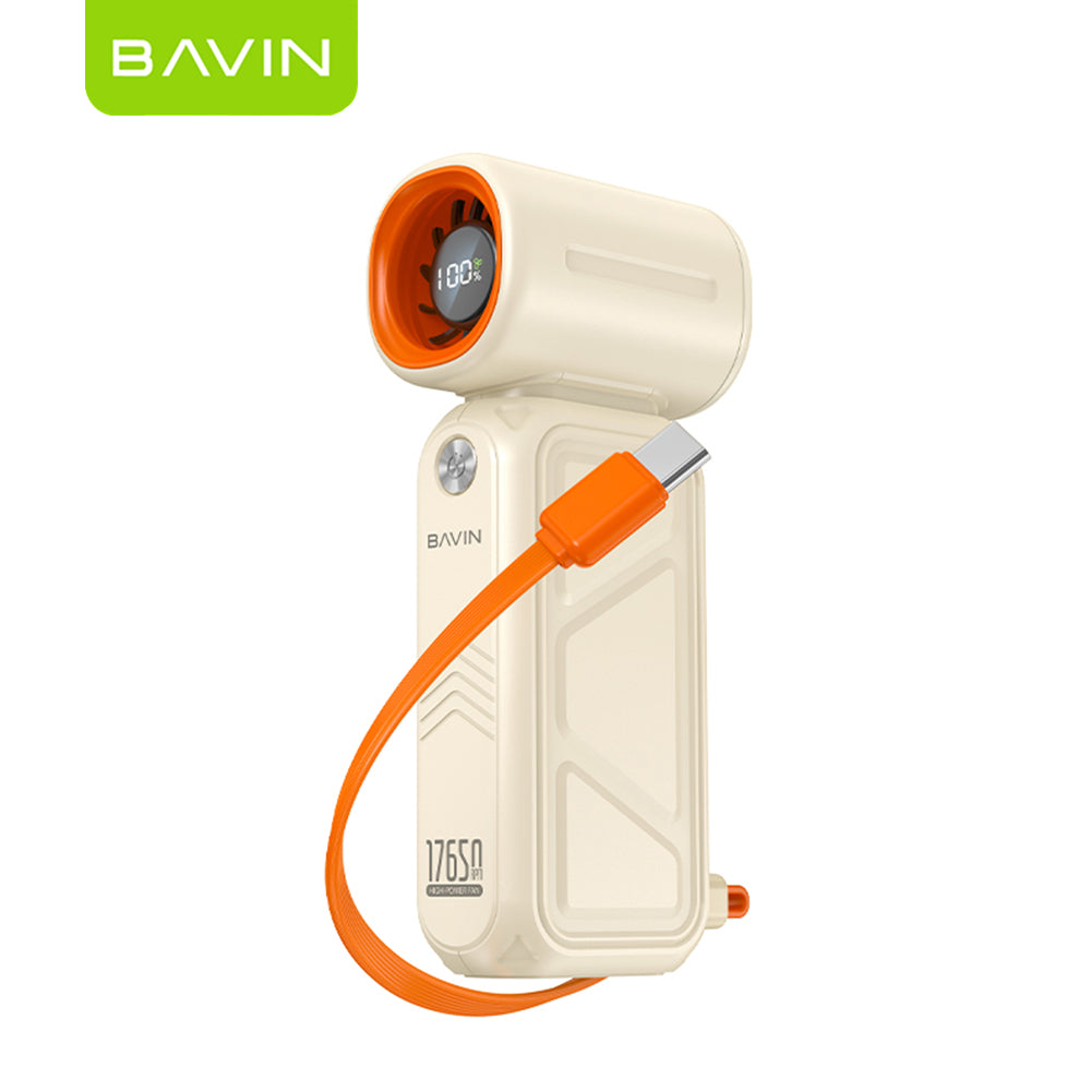 BAVIN BF-015 2-in-1 Handheld Mini Turbo Fan 17650RPM Rechargeable & 8000mAh Powerbank w/ 5-Speed Adjustable, LED Display