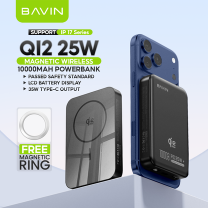【Qi2 25W】BAVIN PC1208S 10000mAh 25W Magnetic Wireless Powerbank + PD 35W Fast Charge for iP17 Series