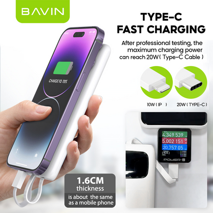 BAVIN PC008 10000mAh / PC007 20000mAh 22.5W Fast Charging Powerbank w/ Built-in Cable & LED Display