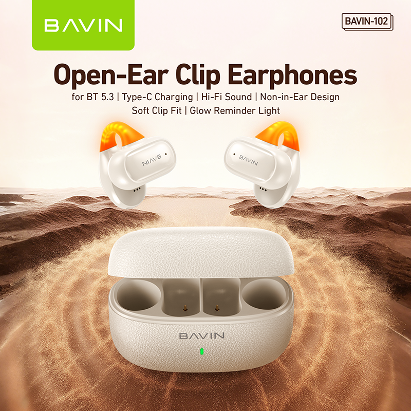 BAVIN HB-BA-102 Open-Ear TWS Bluetooth Earbuds w/ LED Light, Touch Controls, AI Voice Assistant & Translation